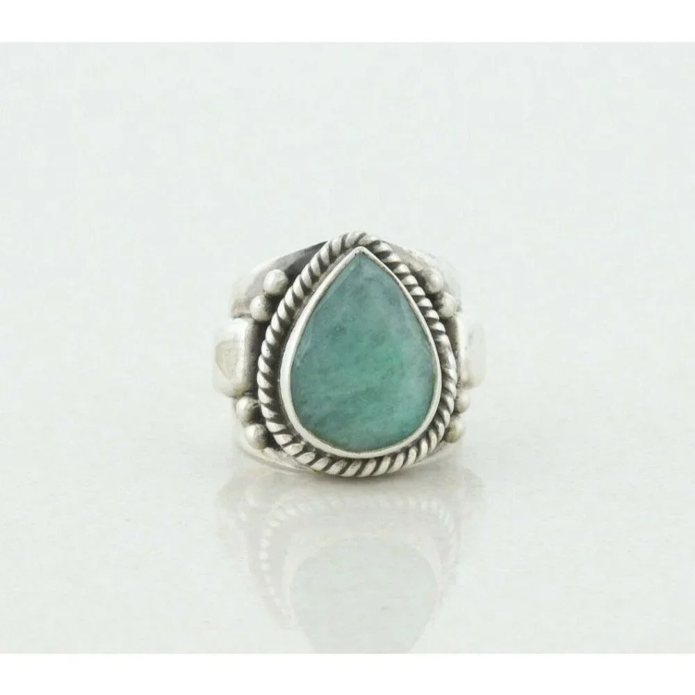Sterling Silver Green Gemstone Ring Size 6 1/2 Large Chunky Ring - Picture 5 of 8